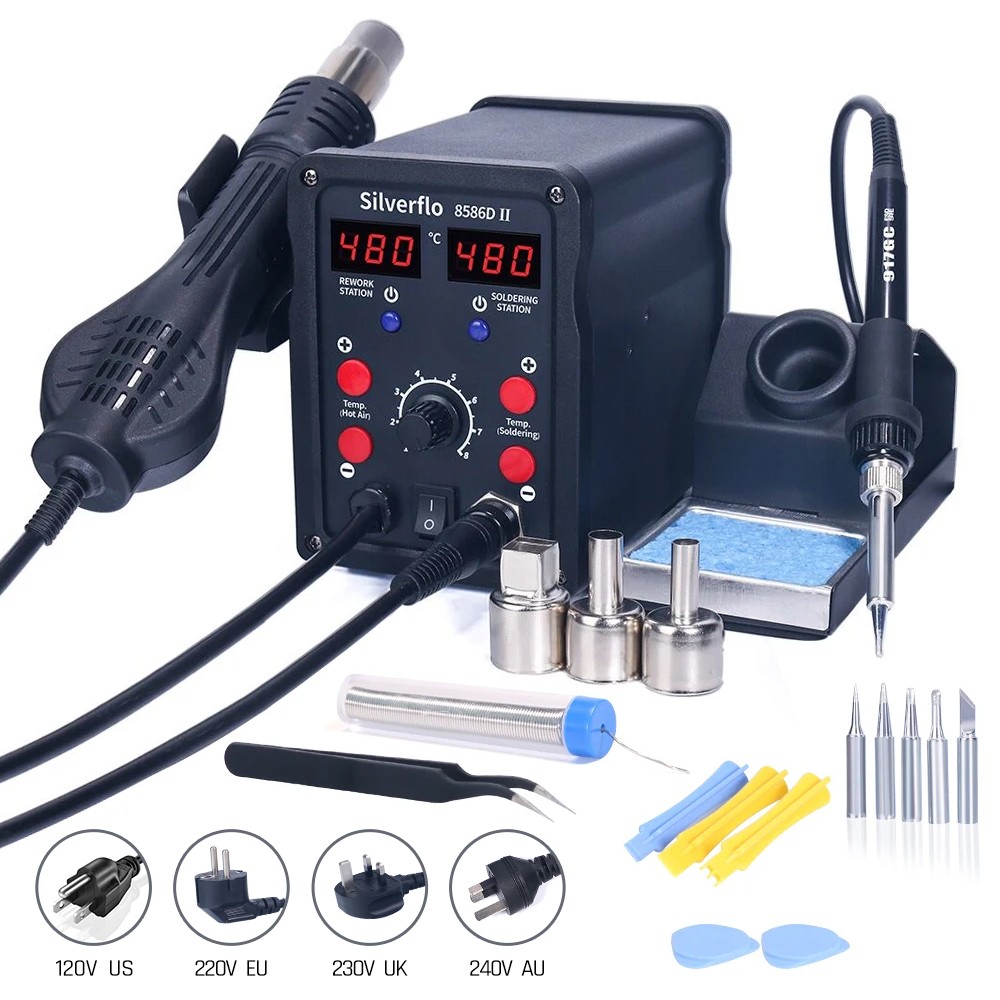 T12 Soldering Station Oled - Silverflo 8586D はんだ付けステーション 2 IN 1